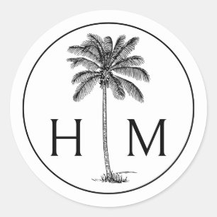 Sticker Rond Palmier noir et blanc Monogramme de palmier