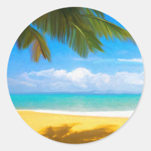 Sticker Rond Palmier Plage Tropicale
