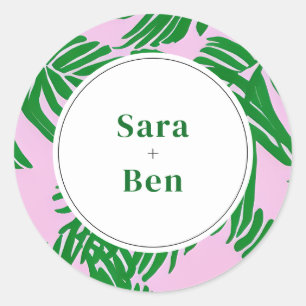 Sticker Rond Palmier rose et vert Mariage de plage moderne