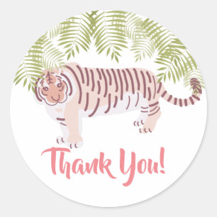 Sticker Rond Palmier sauvage de Tigre Feuille Merci rose