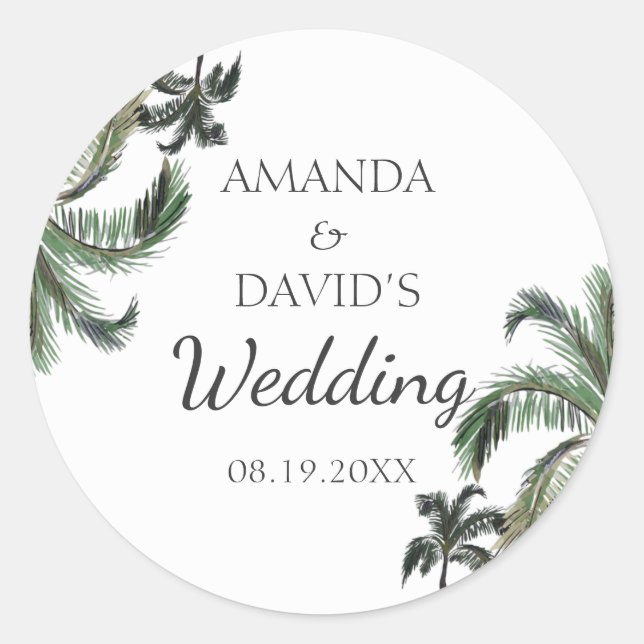 Sticker Rond Palmier tropical Greenery Island Beach Mariage (Devant)