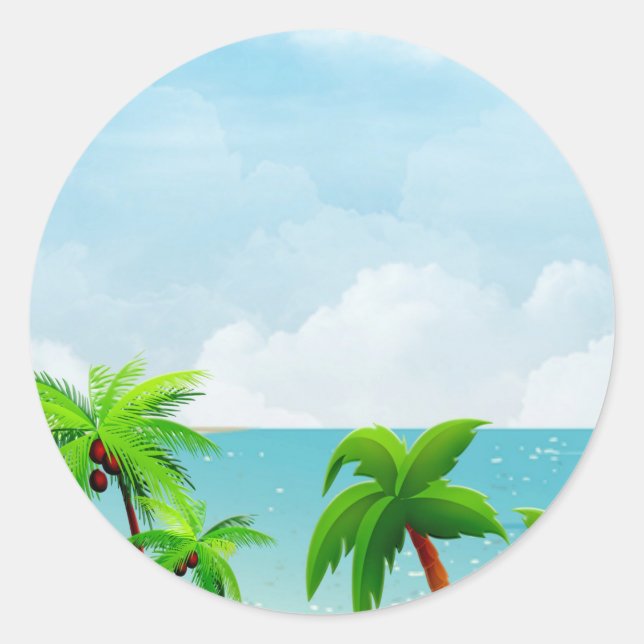 Sticker Rond Palmiers bleus Ciel bleu nuages Modèle vierge (Devant)