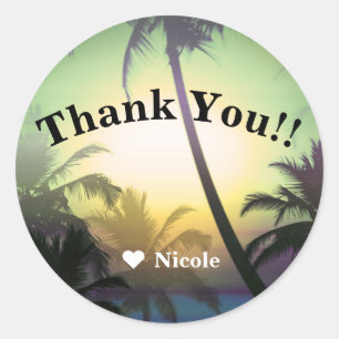 Sticker Rond Palmiers Chaleur Tropicale Fête de Plage Cadeau de