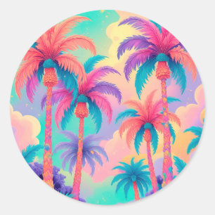 Sticker Rond Palmiers colorés