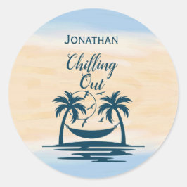 Sticker Rond Palmiers de plage Hammock Chilling Out