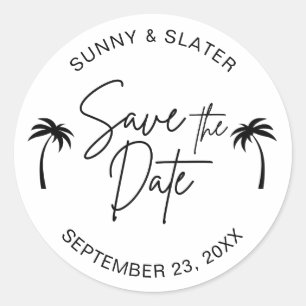 Sticker Rond Palmiers de plage Sauvez la date