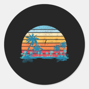 Sticker Rond Palmiers de Sunset Beach Vibes d'été Rétro Tropica