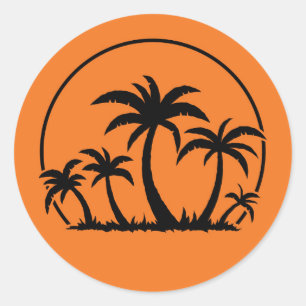 Sticker Rond Palmiers et coucher de soleil en noir