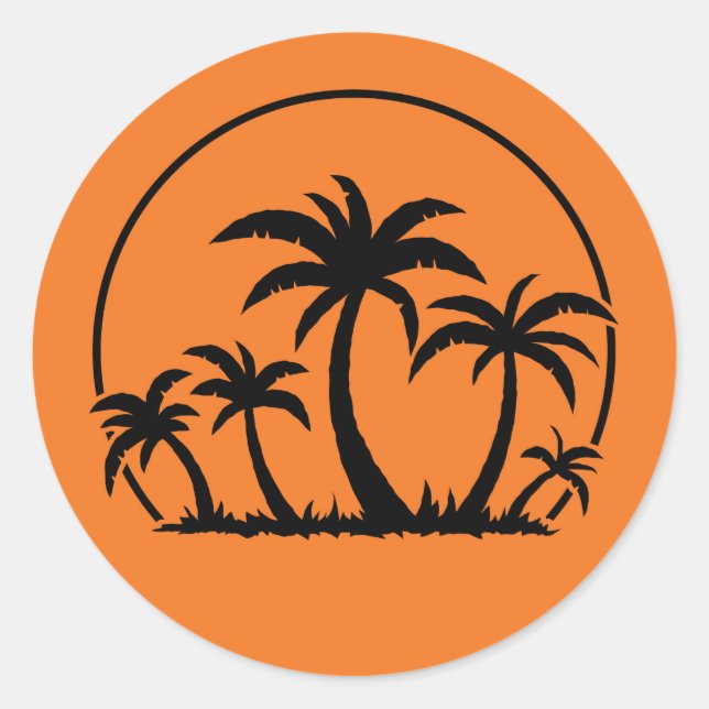 Sticker Rond Palmiers et coucher de soleil en noir (Devant)