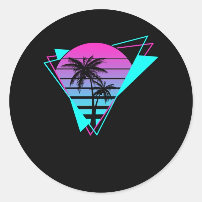 Sticker Rond Palmiers géométriques Rétro esthétiques Vaporwave (Devant)