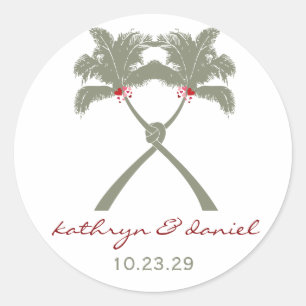 Sticker Rond Palmiers noués Red Love Plage tropicale Mariage