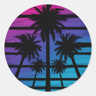 Sticker Rond Palmiers Plage Hawaïenne Vacances d'Été