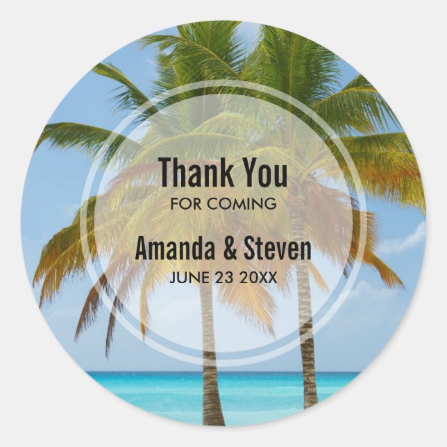 Sticker Rond Palmiers sur un mariage tropical de plage (Devant)