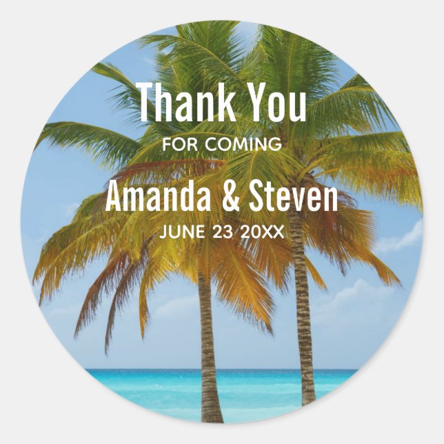 Sticker Rond Palmiers sur un mariage tropical de plage (Devant)