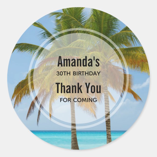Sticker Rond Palmiers sur un Merci de plage tropical (Devant)