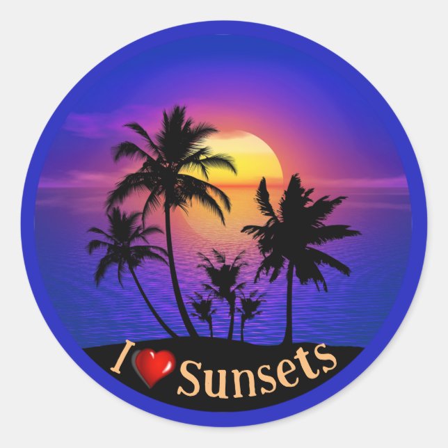 Sticker Rond Palmiers tropicaux couchés de soleil (Devant)