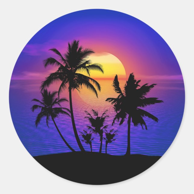 Sticker Rond Palmiers tropicaux couchés de soleil (Devant)