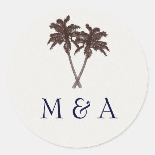 Sticker Rond Palmiers tropicaux Plage Mariage Papeterie