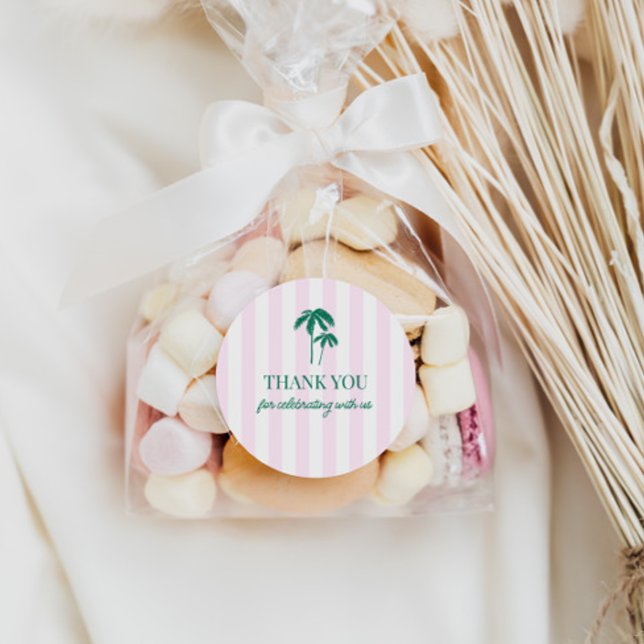 Sticker Rond Palmiers verts bandes roses (Créateur téléchargé)