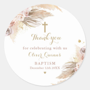 Sticker Rond Pampas Grass Baptême Bohémien Baptême Christeni