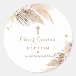 Sticker Rond Pampas Grass Baptême Bohémien Baptême Christeni