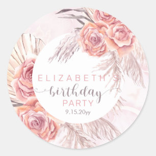 Sticker Rond Pampas Grass  Fête d'anniversaire des fleurs de r