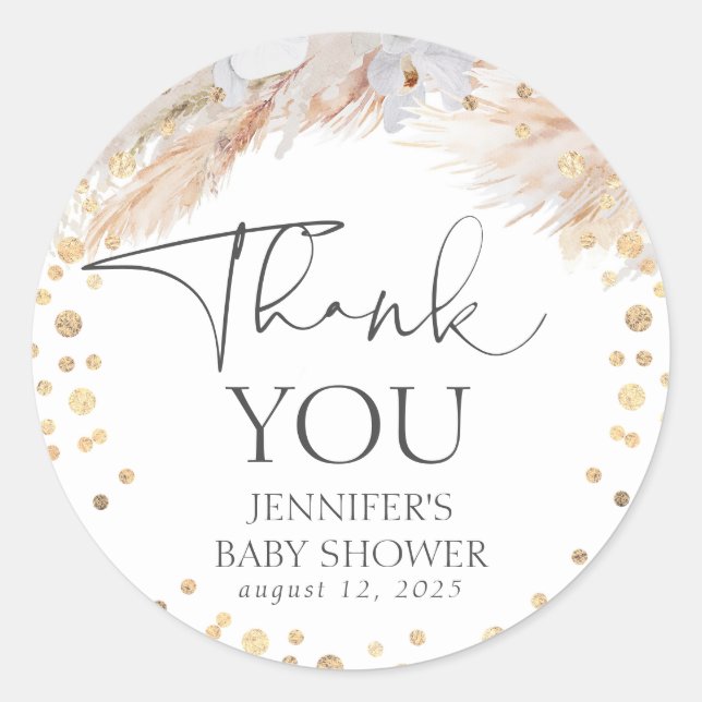 Sticker Rond Pampas Grass Gold Confetti Merci (Devant)