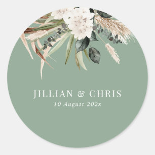 Sticker Rond pampas herbe sauge vert mariage