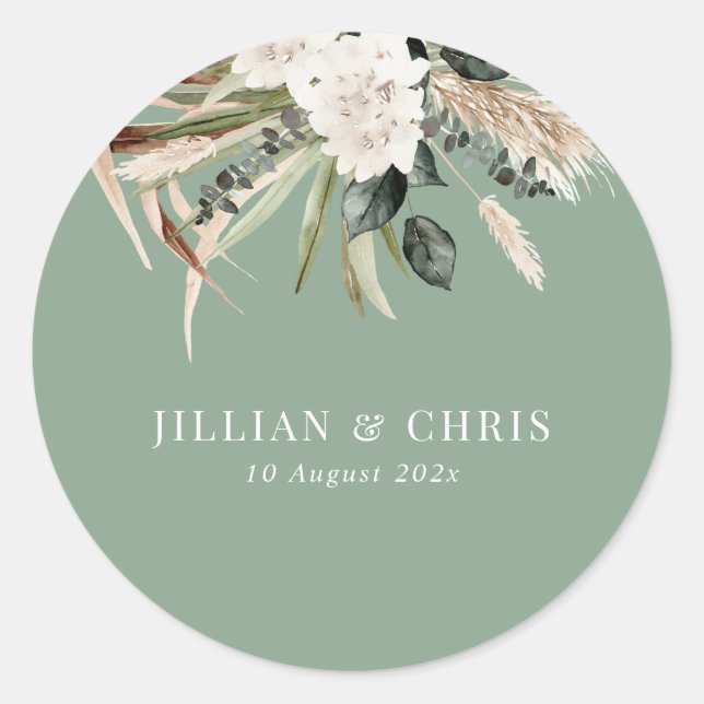 Sticker Rond pampas herbe sauge vert mariage (Devant)