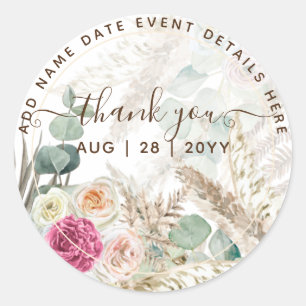 Sticker Rond Pampas Pampas Merci en herbe rose fleuri Favoriser