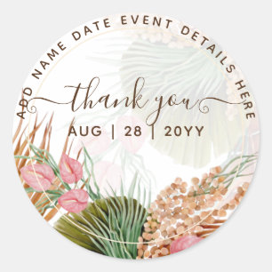 Sticker Rond Pampas rose Tropical Merci en herbe Favoriser