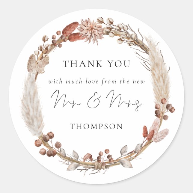 Sticker Rond Pampas Rustique Grass Wreath Nouveau M. Mme Merci (Devant)
