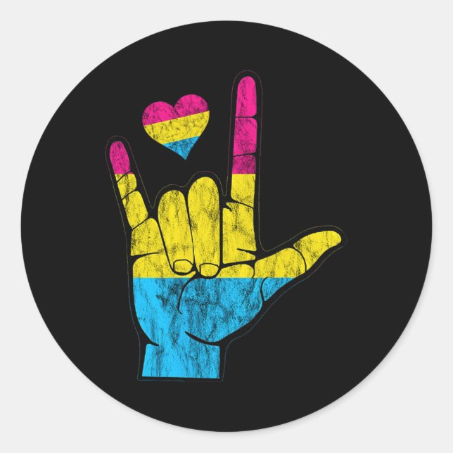 Sticker Rond Pan ASL Pride Pansexual Perte auditive Sourds débu (Devant)