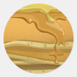 Sticker Rond Pancake et sirop d'érable mignon jaune brun