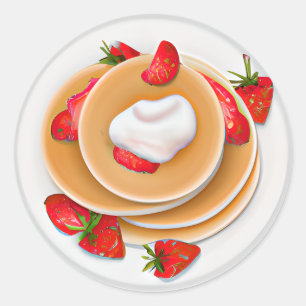 Sticker Rond Pancakes aux fraises avec sirop
