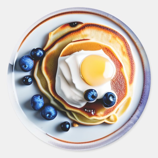 Sticker Rond Pancakes et oeufs frits Petit déjeuner (Devant)
