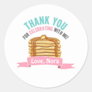 Sticker Rond Pancakes et Pyjamas Merci Tags d'anniversaire