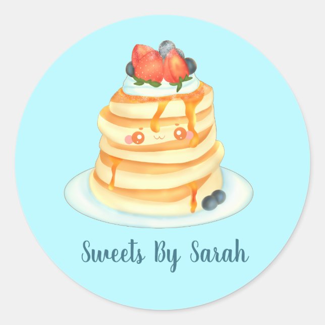 Sticker Rond Pancakes Fluffeux Au Sirop D'Érable, Fruits Et Crè (Devant)