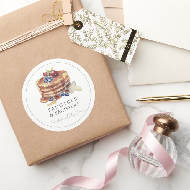 Sticker Rond Pancakes & Pacifiers Gray Baby Shower (Cadeaux)