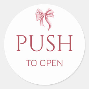 Sticker Rond Pancarte porte poussez pour ouvrir rose