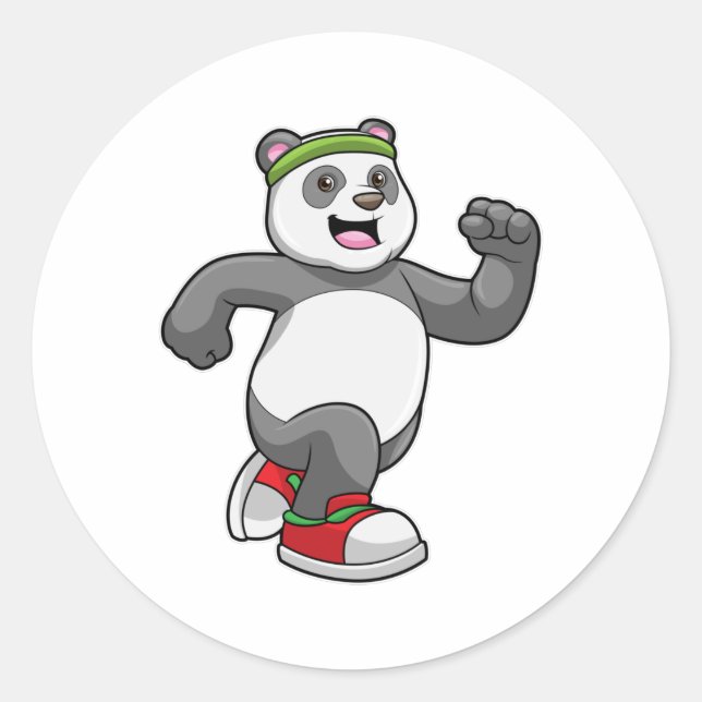 Sticker Rond Panda à courir avec bandeau (Devant)