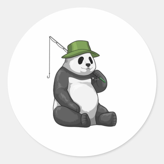 Sticker Rond Panda à la pêche avec canne à pêche (Devant)