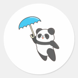 Sticker Rond Panda à la pluie avec parapluie