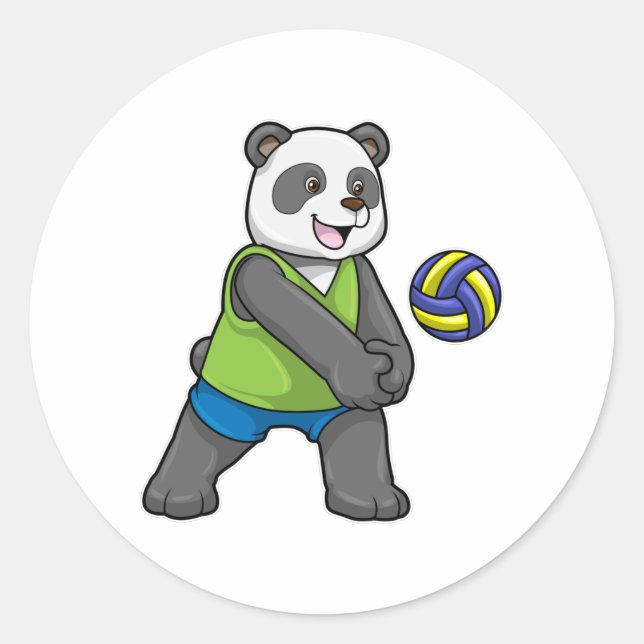 Sticker Rond Panda aux sports avec volleyball (Devant)