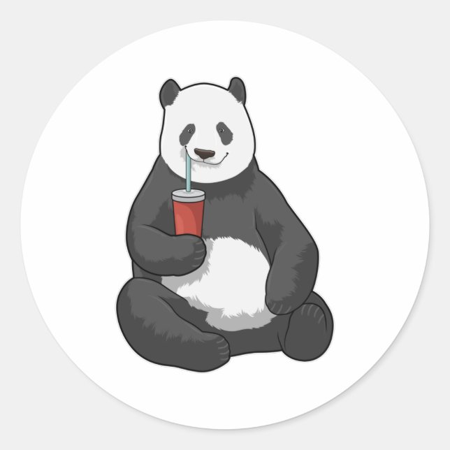 Sticker Rond Panda avec boisson (Devant)