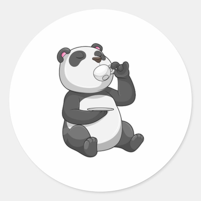 Sticker Rond Panda avec Tea Cup (Devant)