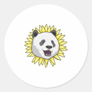 Sticker Rond Panda avec tournesol