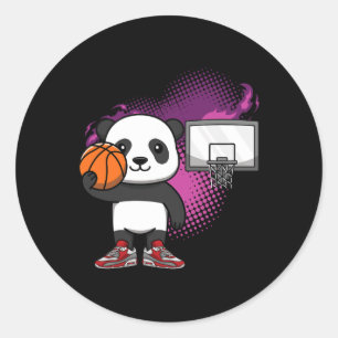 Sticker Rond Panda Bear Bysketbyll joueur Amoureux des animaux 