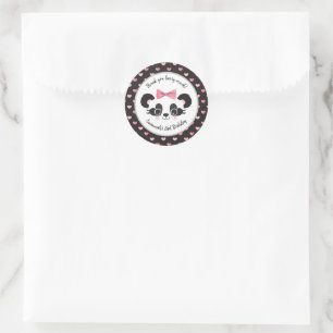 Sticker Rond Panda Bear Coeur rose Filles Anniversaire
