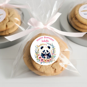 Sticker Rond Panda Bear in Flowers Fille Anniversaire Personnal